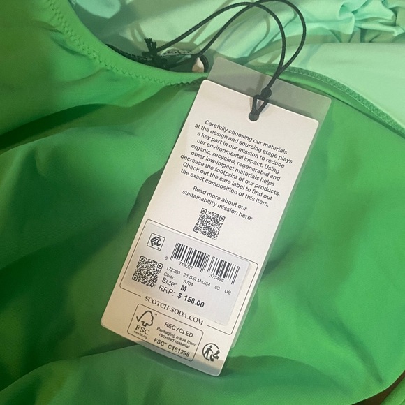 NEW SCOTCH &SODA AMSTERDAM GREEN SWIMSUIT ONE PIECE HIGH CUT SIDES BACKLESS SZ S - Picture 2 of 5